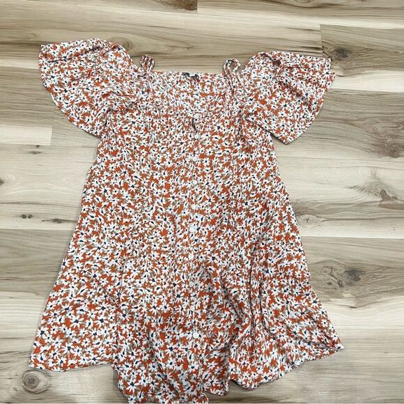 Patrons of Peace Dresses & Skirts - Patrons of Peace Orange Floral Off the Shoulder Ruffle Dress Women’s Medium